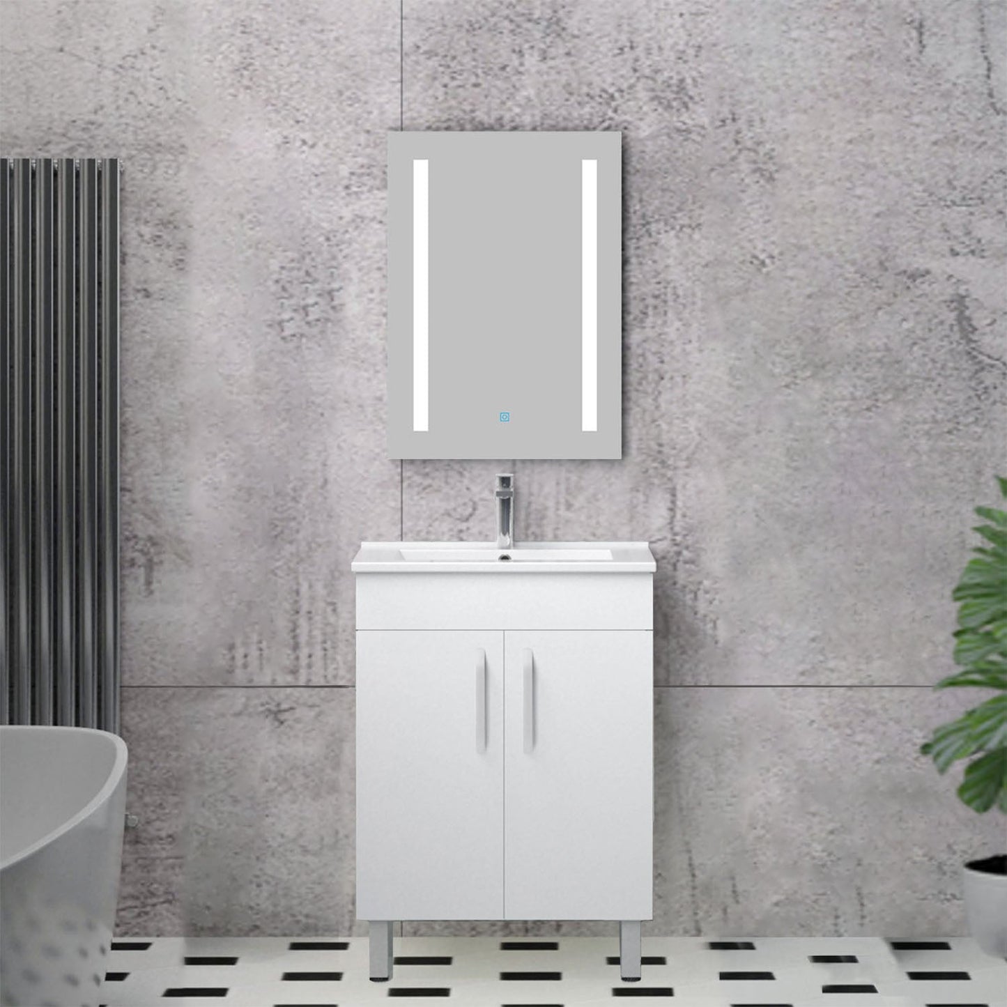 Armario de Baño Color blanco + Espejo led 6000k Antivaho Interruptor Tactil + Lavamano de Cerámica