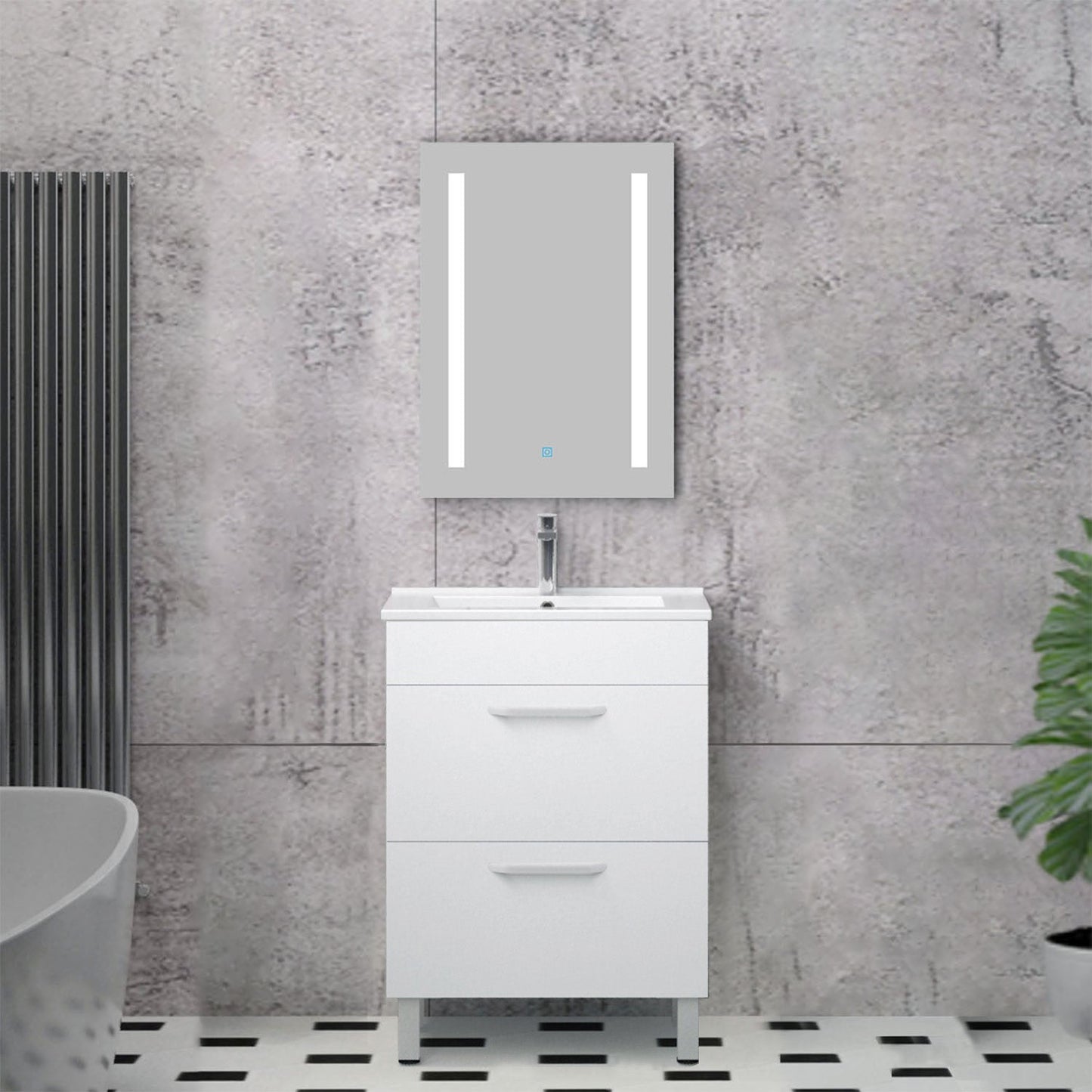 Armario de Baño Color blanco + Espejo led 6000k Antivaho Interruptor Tactil + Lavamano de Cerámica
