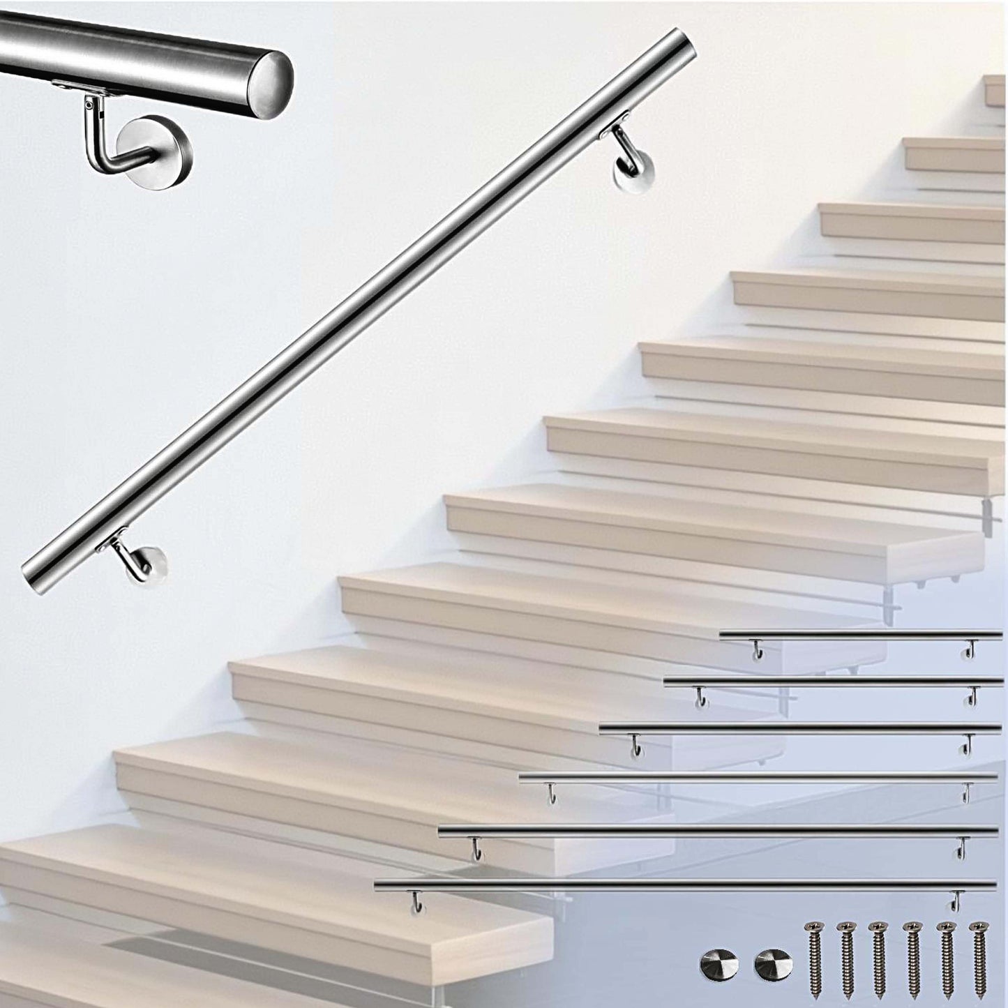 Pasamanos de escalera de acero inoxidable 304 para interior y exterior - 80/100/120/150/180/200 cm