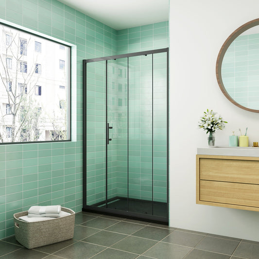 Mampara de ducha con marco negro y puerta de cristal 140x185CM