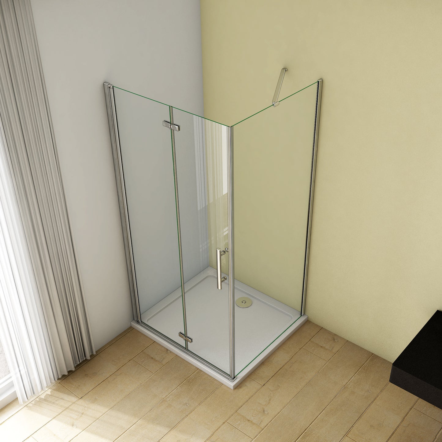 Mampara de Ducha Plegable con Bisagra Tres hojas (dos plegables y una fija), 6mm Cristal templado Antical, Barra de Sujeción Incluida