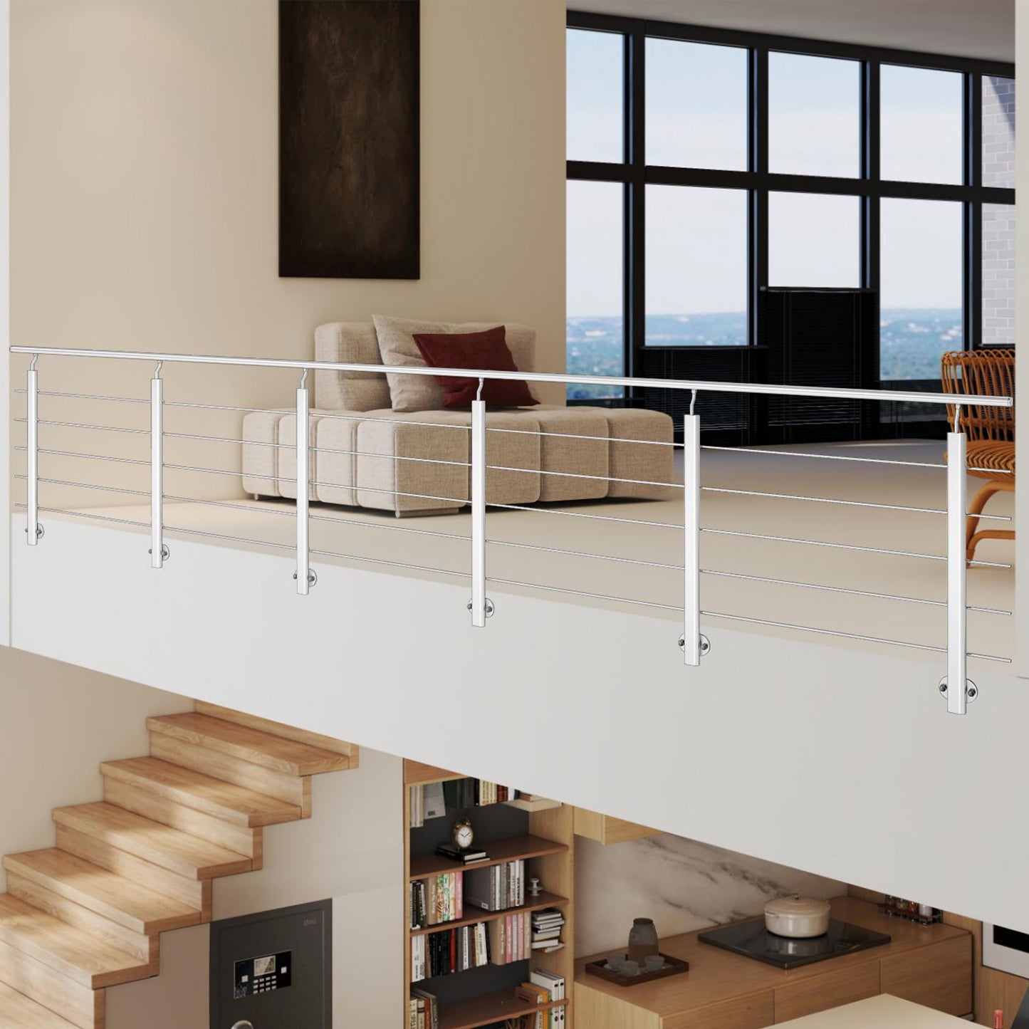 Barandillas de aluminio Plateado mate - interior y exterior - fijaciones lateral 100/150/200/300/350/400/500x100cm