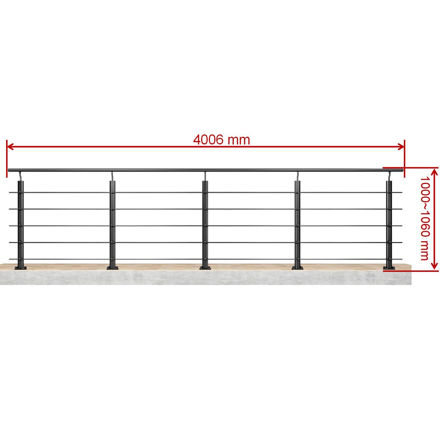 Barandillas de aluminio Negro mate - interior y exterior - fijaciones al suelo 100/150/200/300/350/400/500x100cm