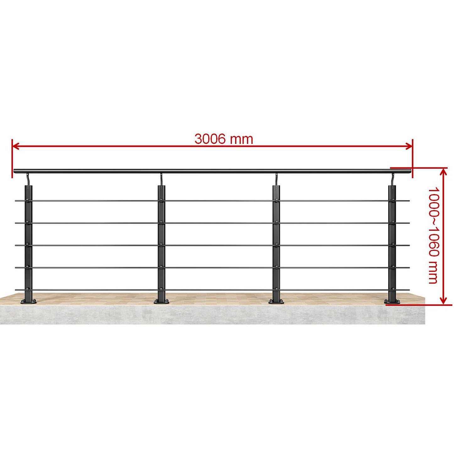 Barandillas de aluminio Negro mate - interior y exterior - fijaciones al suelo 100/150/200/300/350/400/500x100cm