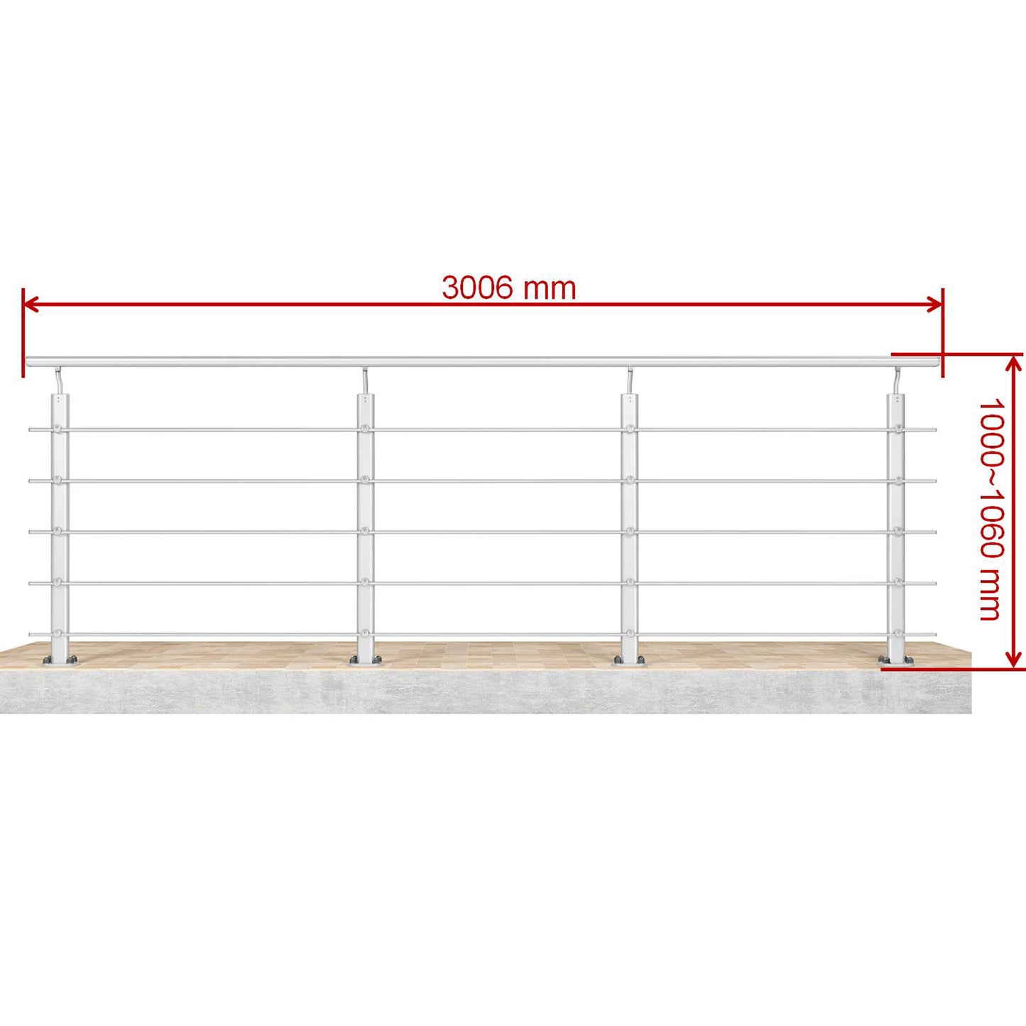 Barandillas de aluminio Plateado mate - interior y exterior - fijaciones al suelo 100/150/200/300/350/400/500x100cm