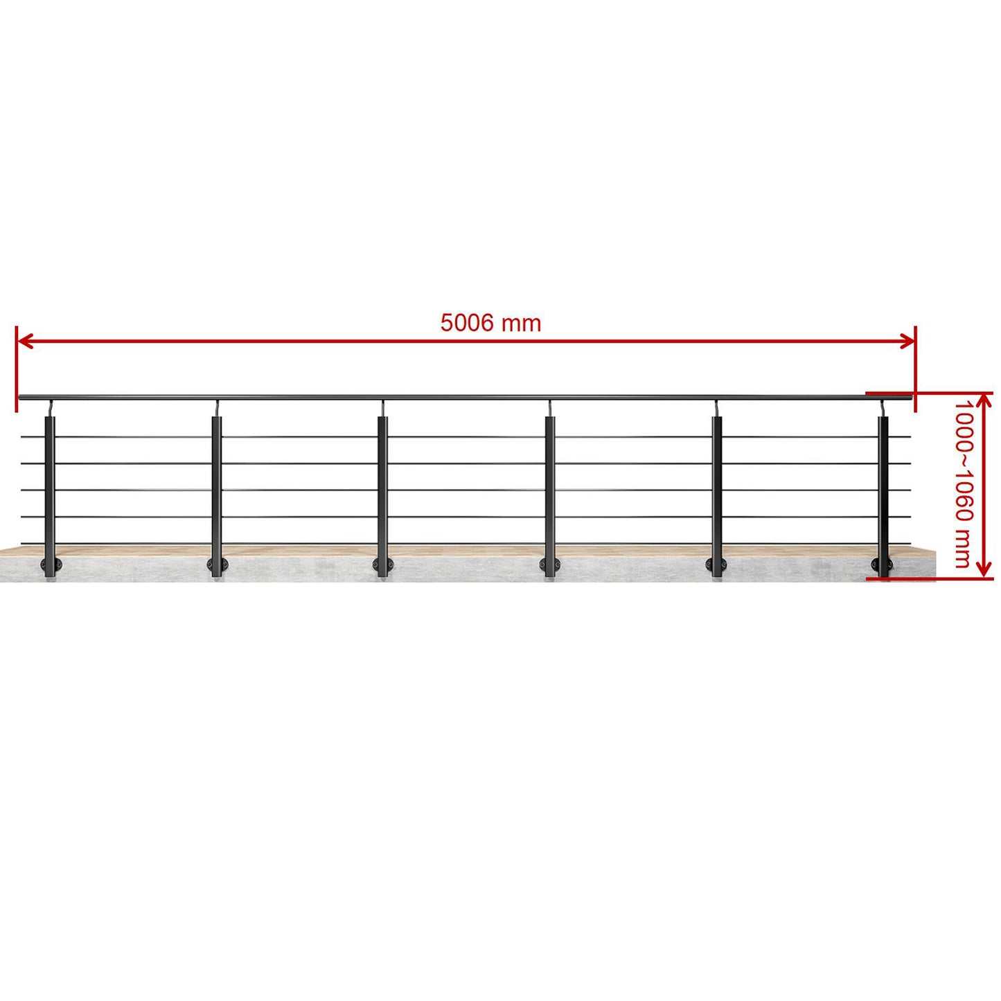 Barandillas de aluminio Negro mate - interior y exterior - fijaciones lateral 100/150/200/300/350/400/500x100cm