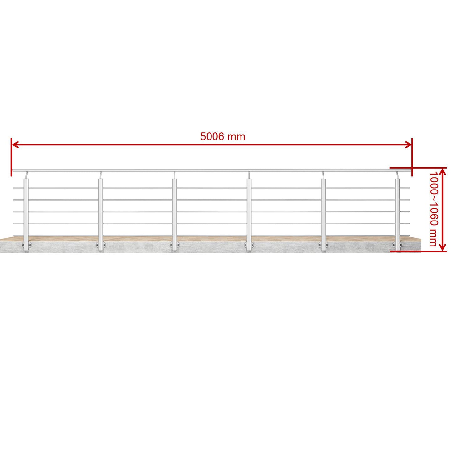 Barandillas de aluminio Plateado mate - interior y exterior - fijaciones lateral 100/150/200/300/350/400/500x100cm
