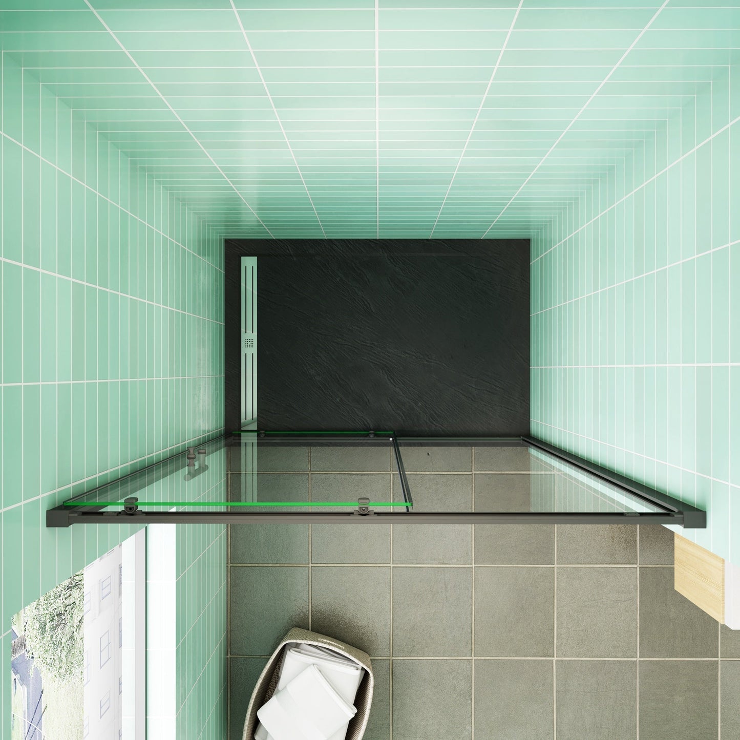 Mampara de ducha con marco negro y puerta de cristal 130x185CM