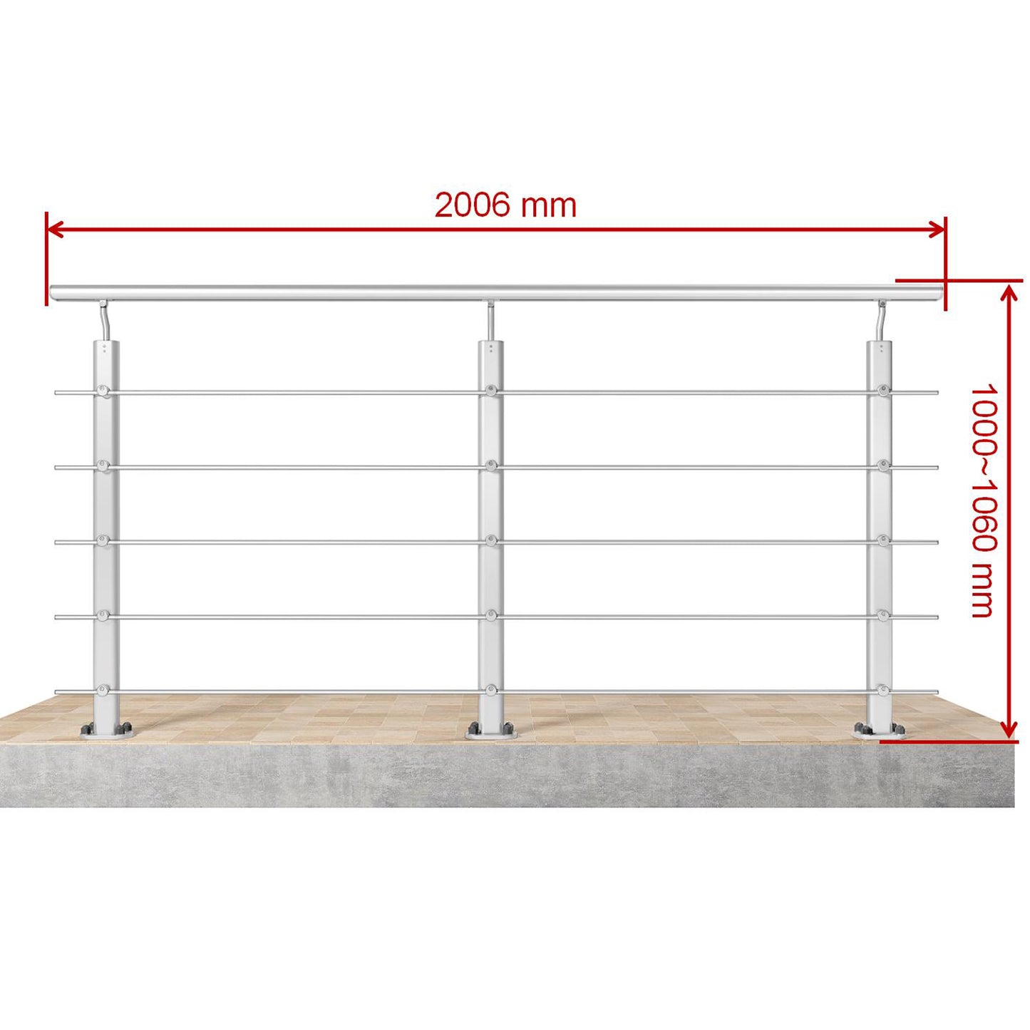 Barandillas de aluminio Plateado mate - interior y exterior - fijaciones al suelo 100/150/200/300/350/400/500x100cm