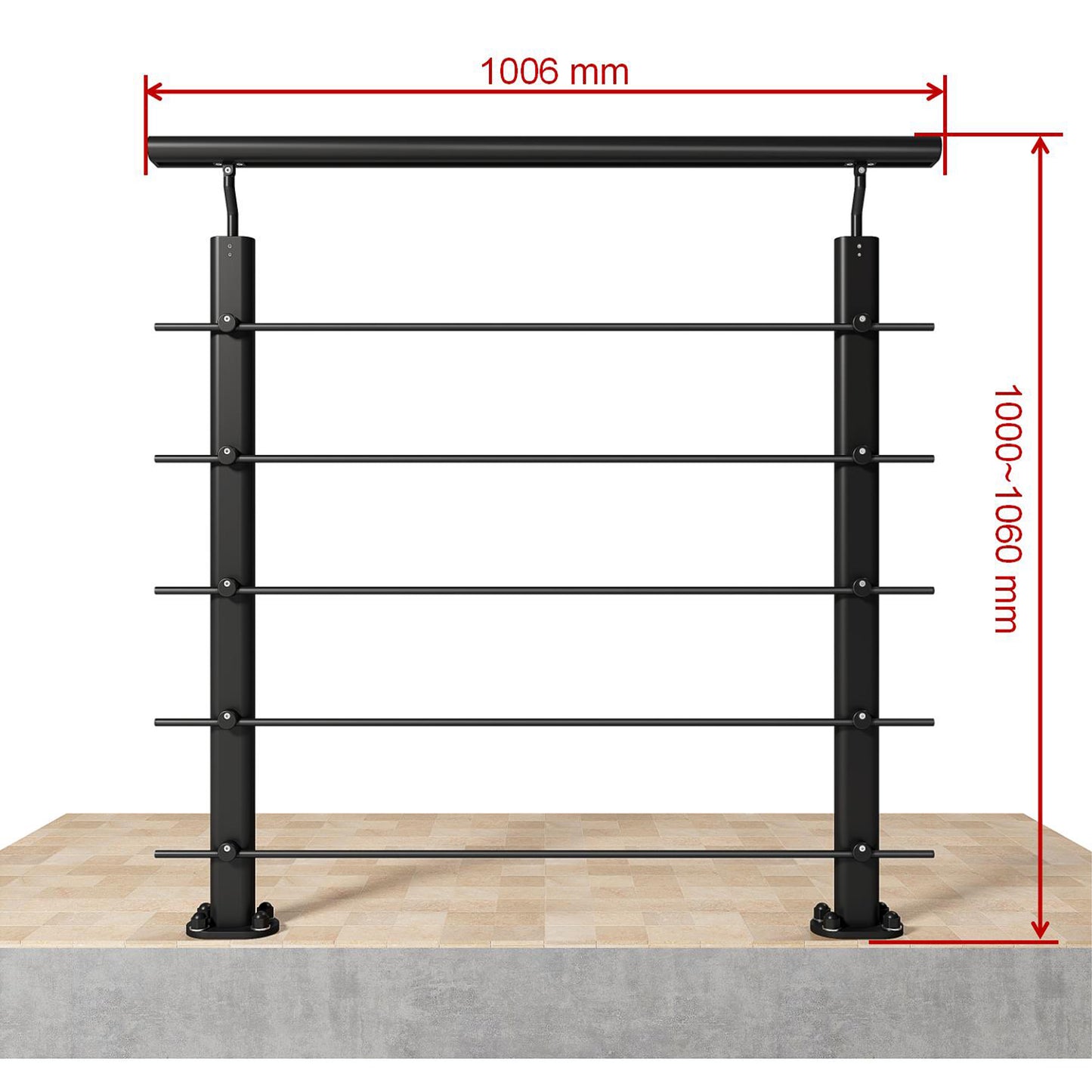Barandillas de aluminio Negro mate - interior y exterior - fijaciones al suelo 100/150/200/300/350/400/500x100cm