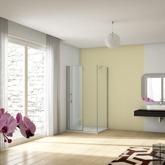 Mampara de Ducha Plegable con Bisagra Tres hojas (dos plegables y una fija), 6mm Cristal templado Antical, Barra de Sujeción Incluida