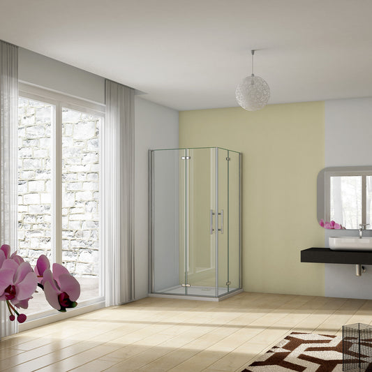 110x110x195cm Cabina de ducha angular plegable con bisagra cuatro hojas