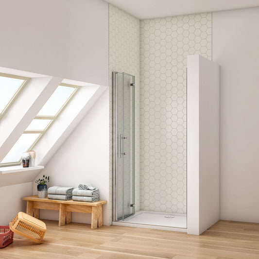 Mampara de ducha plegable con bisagra dos hojas 6mm aluminio cromado