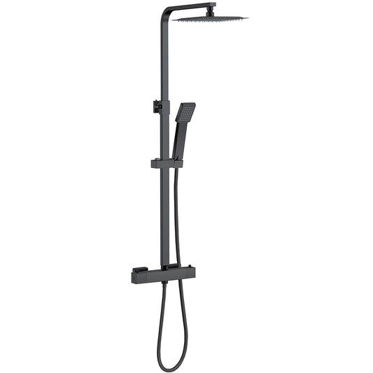 Duchacasa Columna de Ducha termostática, Negro redondo, Plata brillante, Cabezal de ducha y Teleducha de 3 tipos de chorro, Barra ajustable en altura