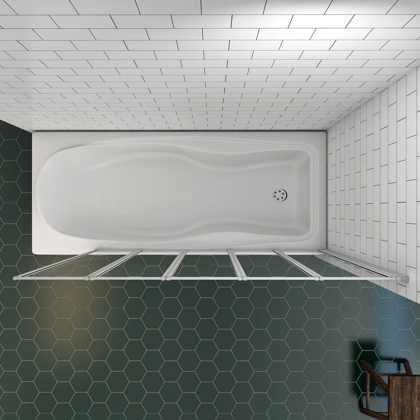 140x120cm Mampara de bañera plegable 5 hojas, el perfil de aluminio mate, 4mm cristal templado