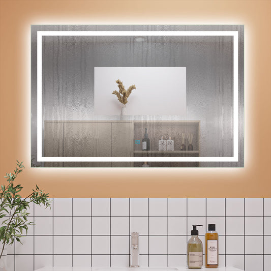 Duchacasa Espejo Decorativo de Baño sin Mojar por Gotitas de Agua(Antivaho) con Interruptor Táctil y Brillo LED Envolvente Luz Fría