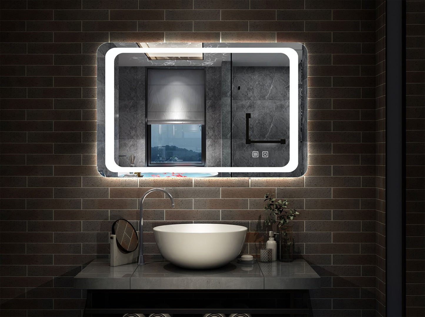 antivaho calefactado / táctil / vertical y horizontal / Espejo de baño con luz LED(Brillo LED Envolvente)