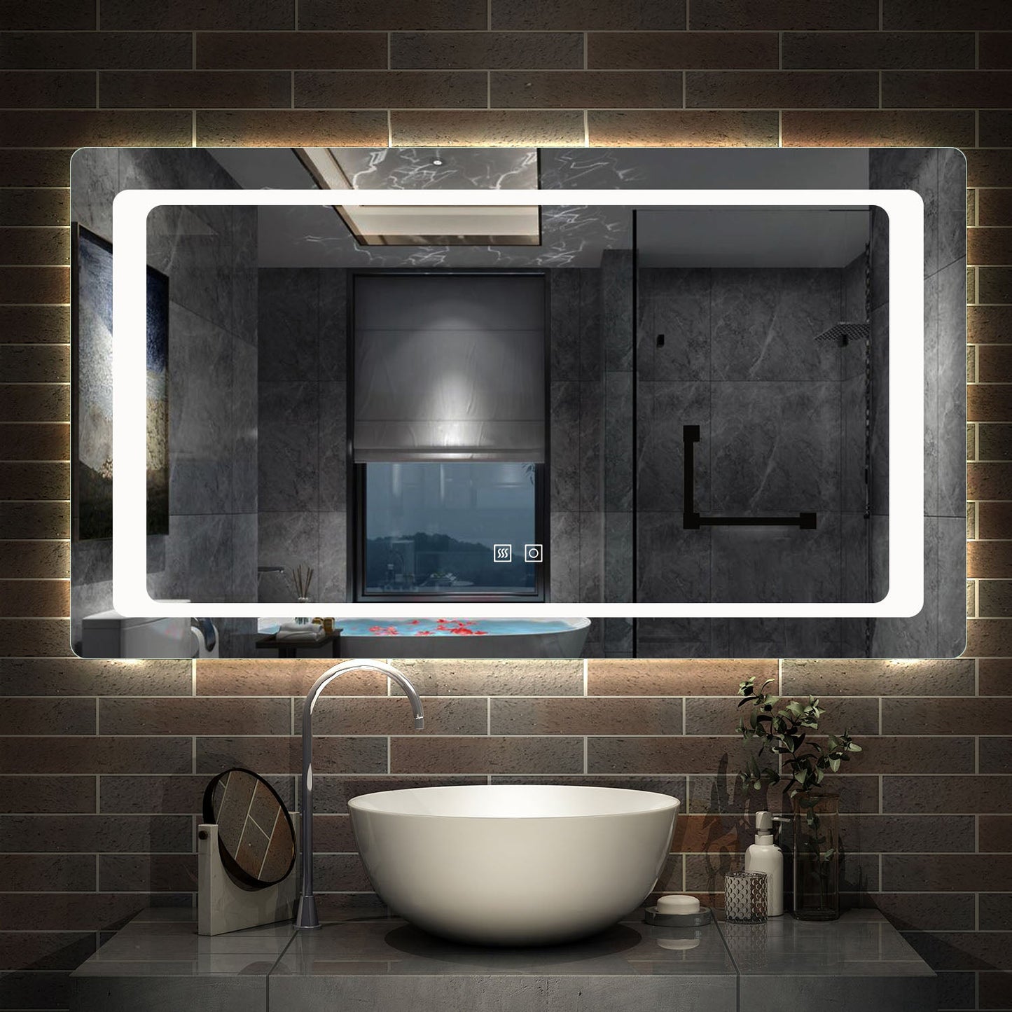 antivaho calefactado / táctil / vertical y horizontal / Espejo de baño con luz LED(Brillo LED Envolvente)