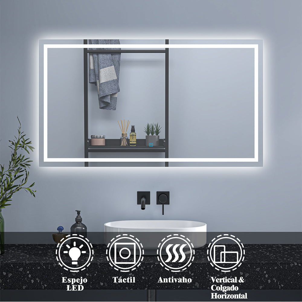 Duchacasa Espejo de baño LED sin cobre 120×80cm+antivaho+interruptor táctil