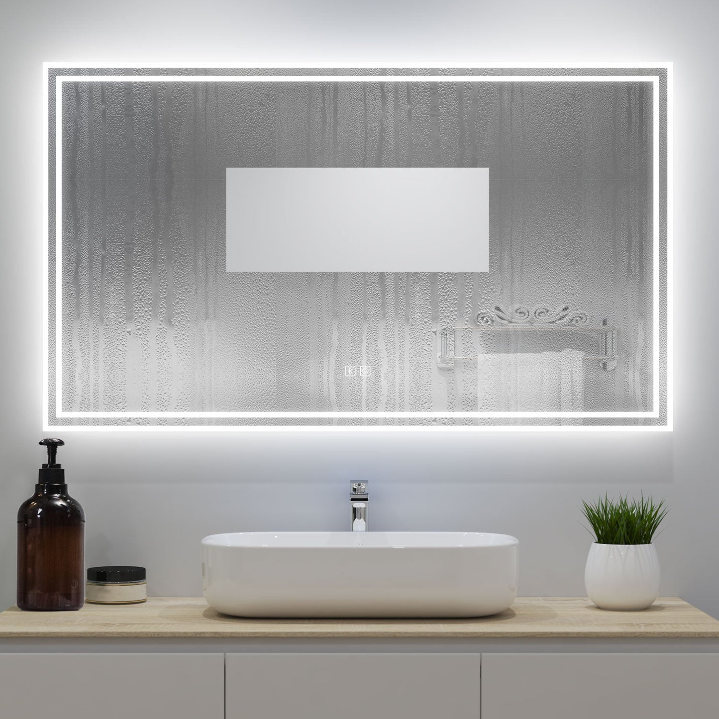 Espejo Baño con Iluminación LED Redondo 3 Luces Brillo LED Envolvente,160X80cm, Dos Botón Táctil con Antivaho