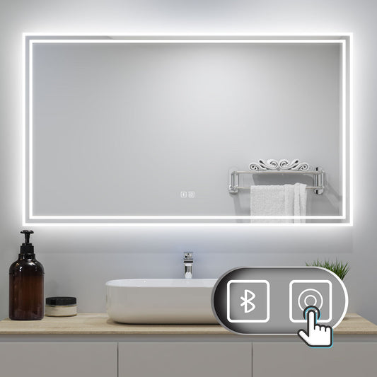 Espejo Baño con Iluminación LED Redondo 3 Luces Brillo LED Envolvente,160X80cm, Dos Botón Táctil con Antivaho