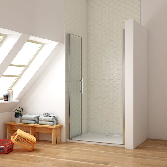 Mampara de Ducha Frontal Abatible Dos hojas, 6mm Cristal templado Antical, Perfil de aluminio Cromado, Altura 195cm