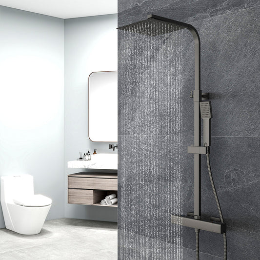 Duchacasa Columna de Ducha Termostática 38, Rociador de Ducha de Baño Cuadrado Negro con Accesorios,20H