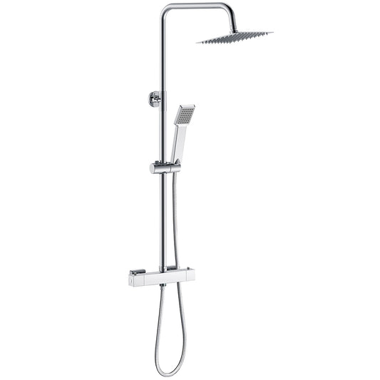 Duchacasa Lluvia Alcachofa de 3 Tipos de Chorro con Redonda Barra y Brillante para Baño,Columna de Ducha con Termostato Cuadrado Ducha