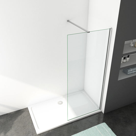 Mampara de Ducha Frontal 1 hoja sin Marco exterior, 8mm cristal con Película de Protección a Prueba de Explosiones, Barra fija 90cm/140cm, Altura 200cm