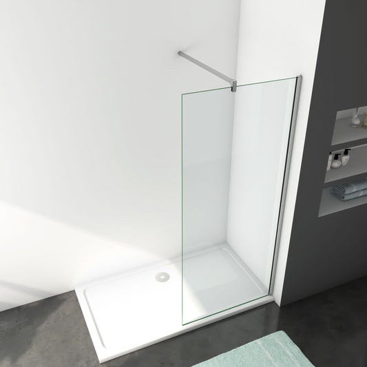 Mampara de Ducha Frontal 1 hoja sin Marco exterior, 8mm cristal con Película de Protección a Prueba de Explosiones, Barra 90/140cm, Altura 200cm