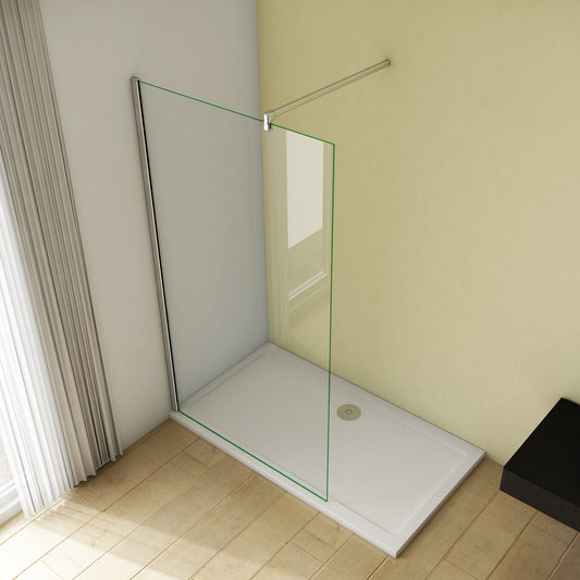 Mampara de Ducha Frontal 1 hoja sin Marco exterior, 10mm Cristal templado Antical, Barra 90cm/140cm, Altura 200cm