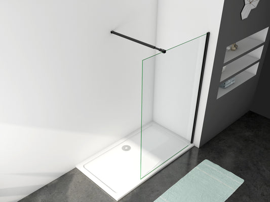 Panel Mampara Ducha, Cristal 8mm, Barra 73-120cm, 200cm altura,Perfil Negro