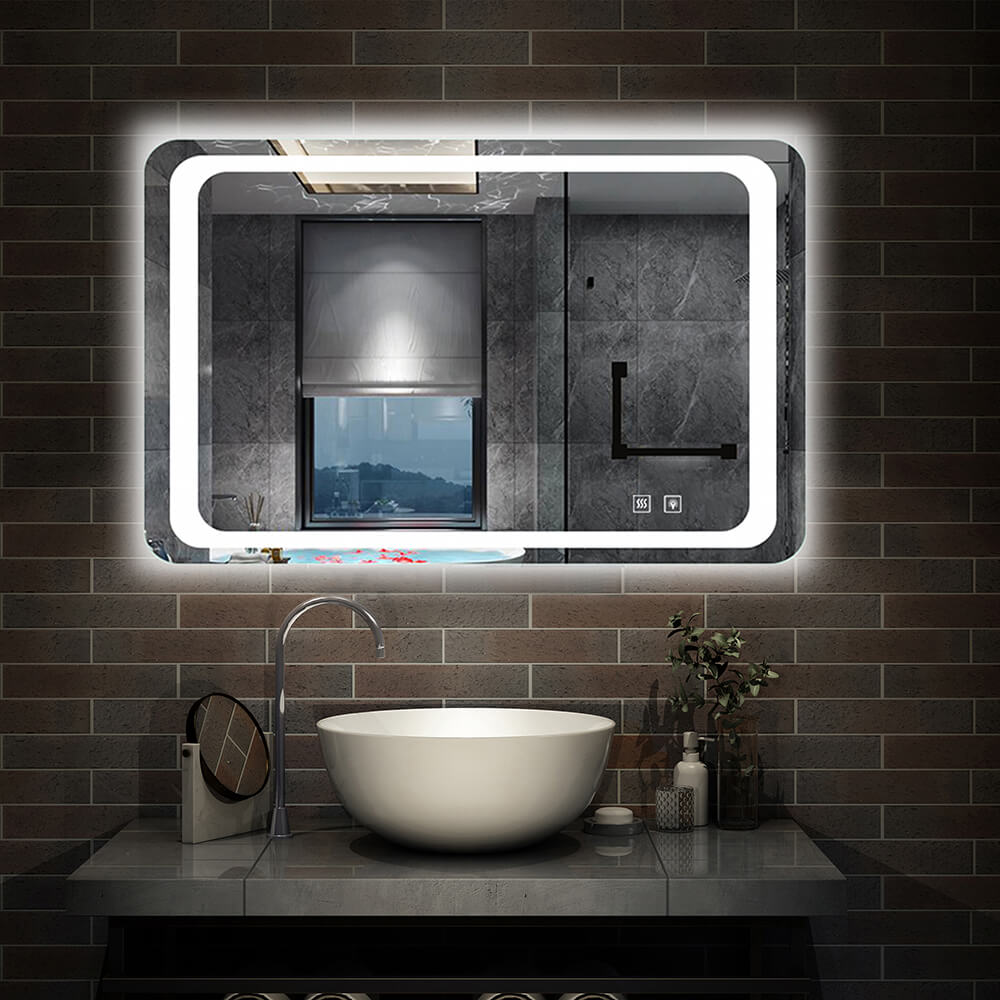 antivaho calefactado / táctil / vertical y horizontal / Espejo de baño con luz LED(Brillo LED Envolvente)