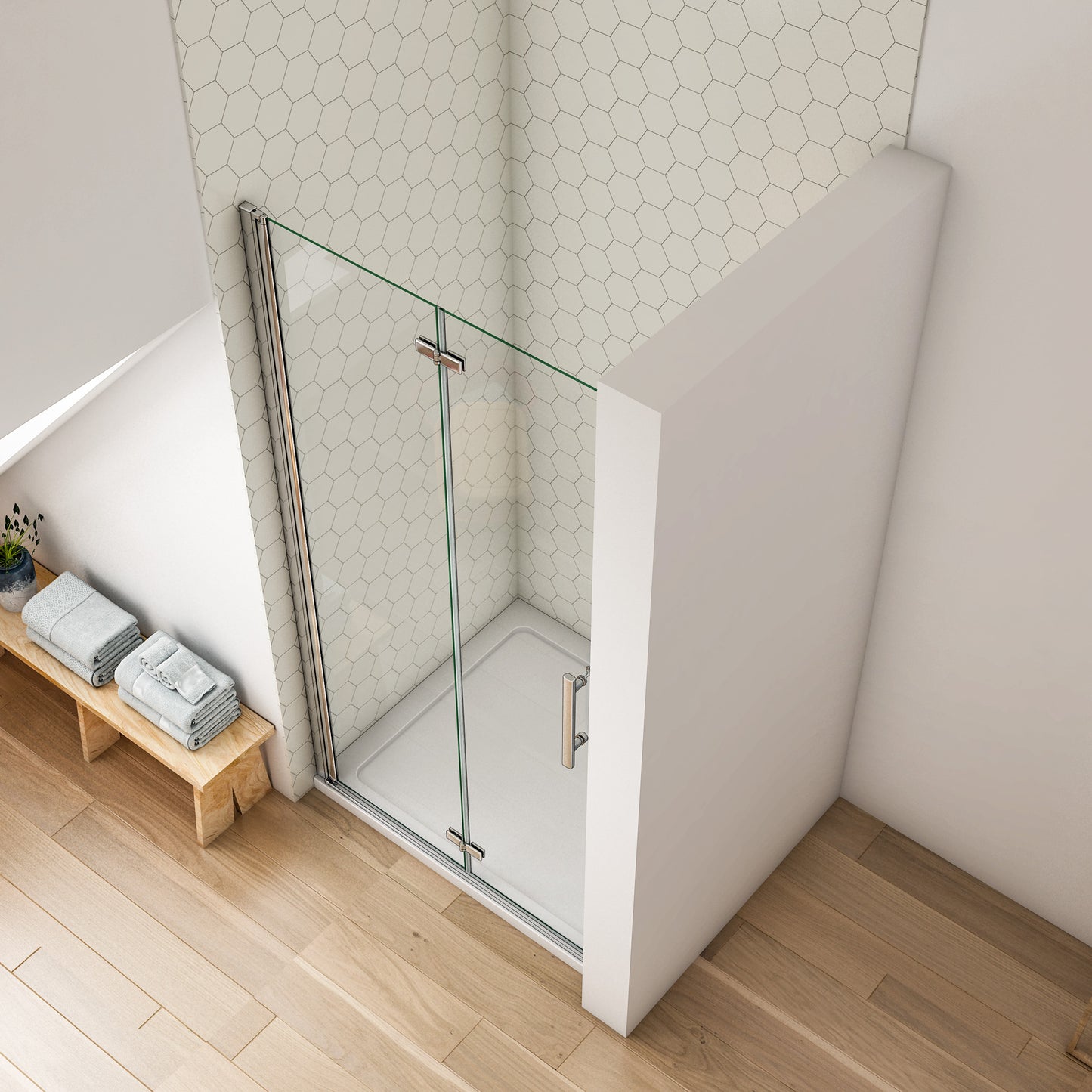 Mampara de Ducha Frontal Plegable con Bisagra Dos hojas, 6mm Cristal templado Antical, Perfil de aluminio Cromado, Altura 195cm