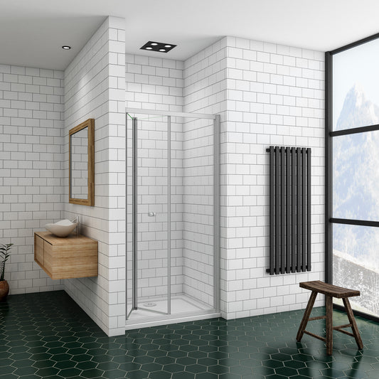 Mampara de Ducha Frontal Plegable Dos hojas, 5mm Cristal templado, Marco de aluminio Gris mate, Altura 185cm