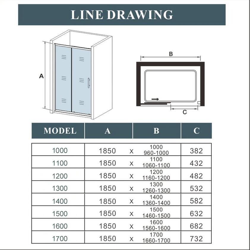 Mampara de ducha con marco negro y puerta de cristal 140x185CM