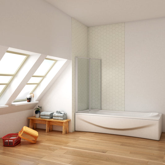 Mampara de Bañera Plegable 2 hojas, el Perfil de aluminio Gris mate, 4mm Cristal templado