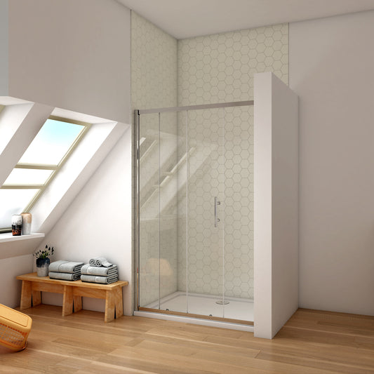 Mampara de Ducha Frontal Corredera Dos hojas (una corredera y otra fija), 5mm Cristal templado, Marco de aluminio Cromado