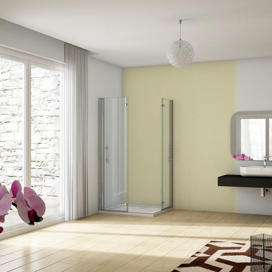 Mampara de ducha abatible en ángulo Cuatro paneles, cristal templado de 6 mm