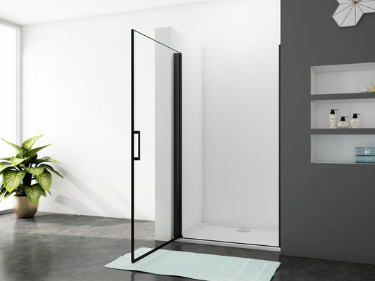 Mampara de Ducha Frontal Abatible Una hoja, 8mm Cristal templado Antical, Perfil de aluminio Negro mate, Altura 200cm