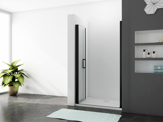 Mampara de Ducha Frontal Abatible Dos hojas, 8mm Cristal templado Antical, Perfil de aluminio Negro mate, Altura 200cm