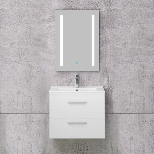 Armario de Baño Color blanco + Espejo led 6000k Antivaho Interruptor Tactil + Lavamano de Cerámica