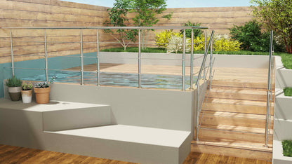 Barandilla escalera de acero inoxidable 304 con 3 barras transversales para interior y exterior