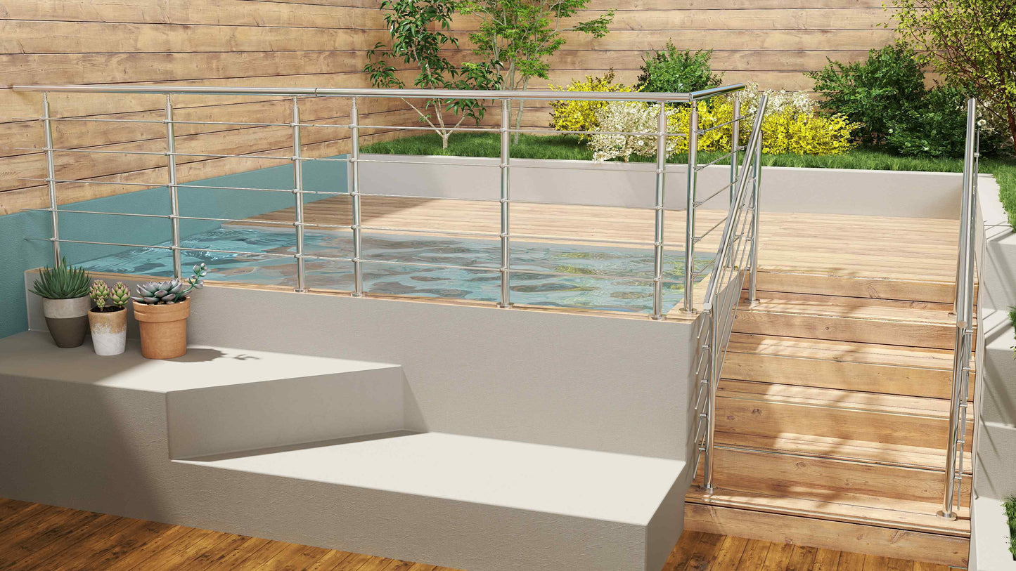 Barandilla escalera de acero inoxidable 304 con 5 barras transversales para interior y exterior