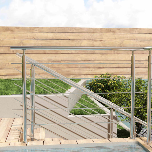 Barandilla escalera de acero inoxidable 304 con 5 barras transversales para interior y exterior