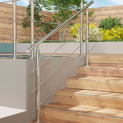 Barandilla escalera de acero inoxidable 304 con 3 barras transversales para interior y exterior