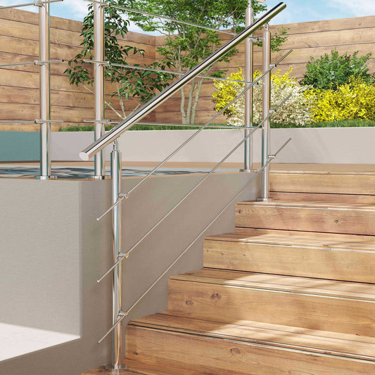 Barandilla escalera de acero inoxidable 304 con 3 barras transversales para interior y exterior