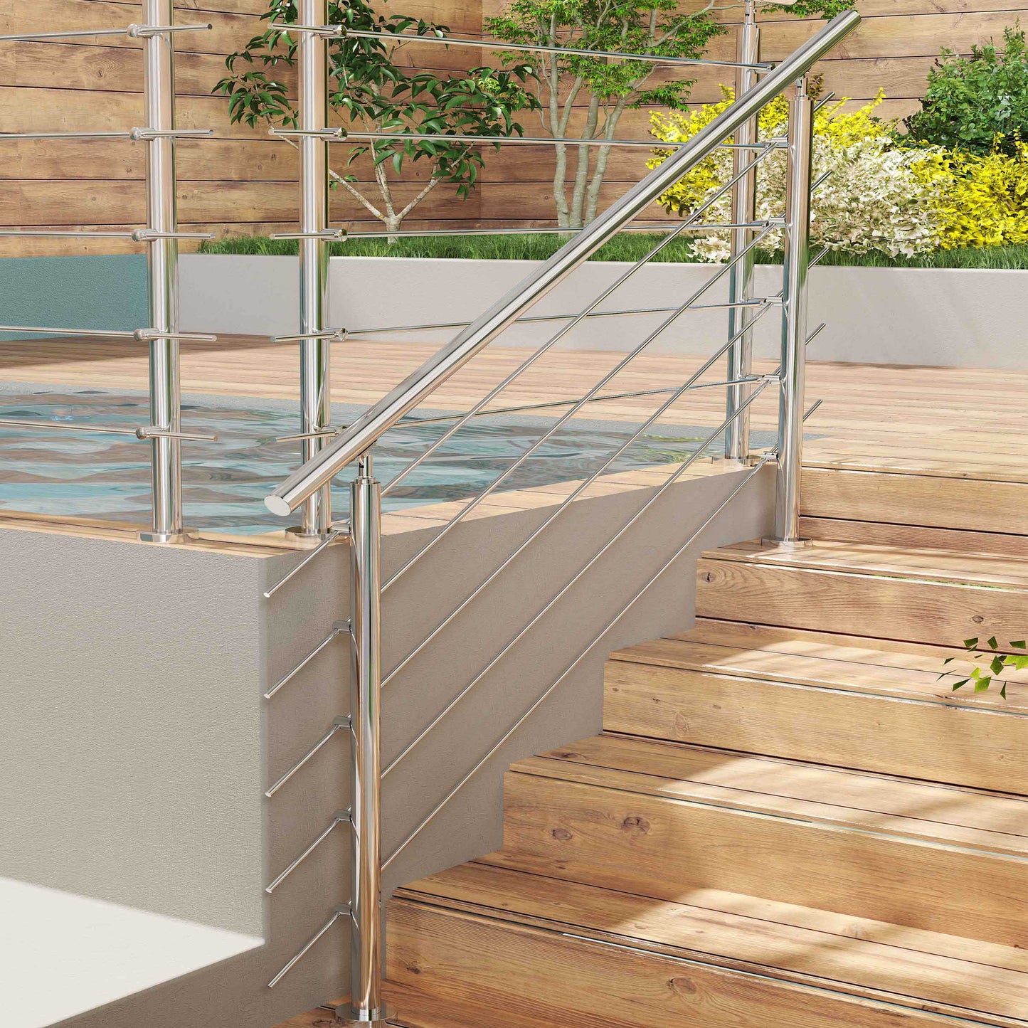 Barandilla escalera de acero inoxidable 304 con 5 barras transversales para interior y exterior