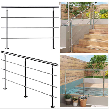 Barandilla escalera de acero inoxidable 304 con 3 barras transversales para interior y exterior