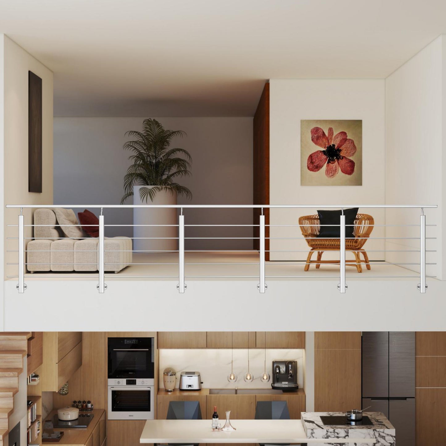 Barandillas de aluminio Plateado mate - interior y exterior - fijaciones lateral 100/150/200/300/350/400/500x100cm